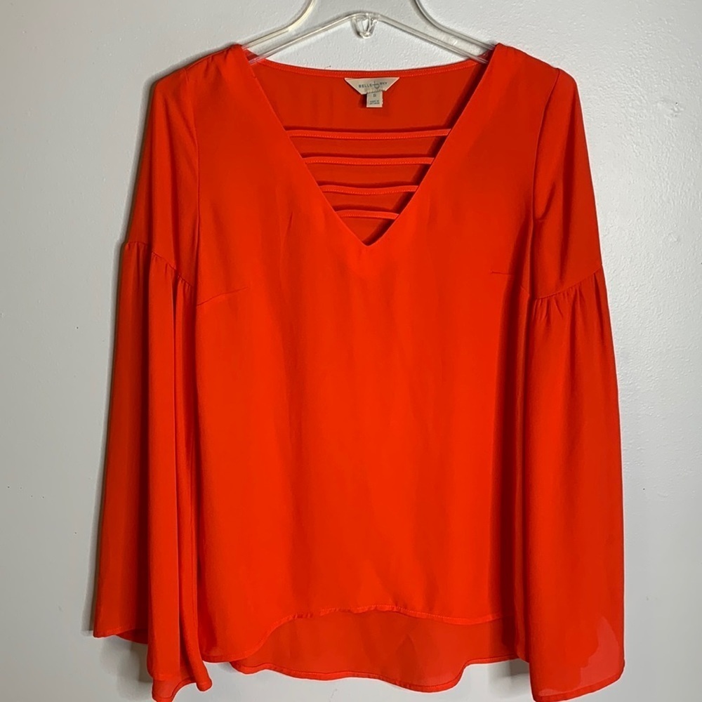 BELLE & SKY RED LONG BELL SLEEVES BLOUSE